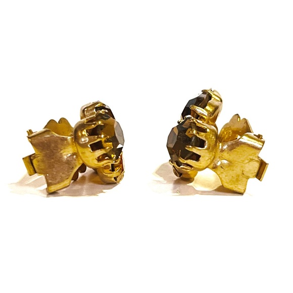 Vintage Gold Brown Tone Rhinestone Clip On Earrings Sparkly Classy Fancy Pretty - Picture 4 of 10